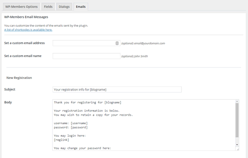 WP-memberの管理画面のメールタブ